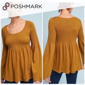 Anthropologie mustard yellow brown babydoll knitted sweater size medium